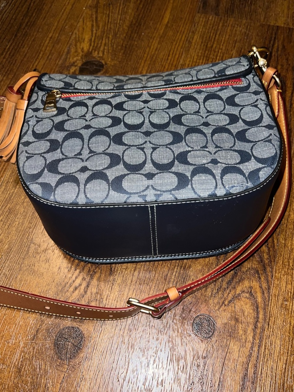 Coach Kleo 23 Navy Blue Canvas Brown Signature Chambray Shoulder Crossbody Bag - Picture 7 of 14